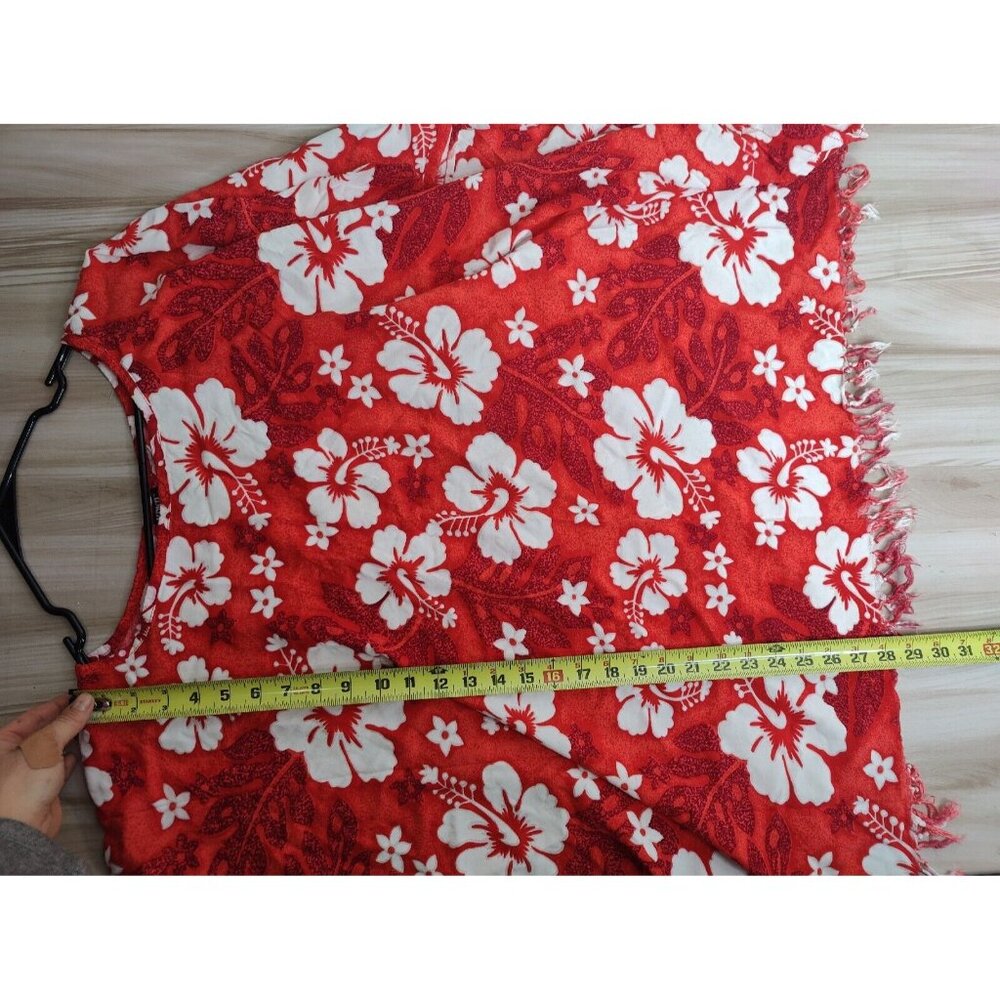 Koko Knot Pullover Swimsuit Cover Up One Size Red Hawaiian Fringe Hem Floral - Picture 5 of 7